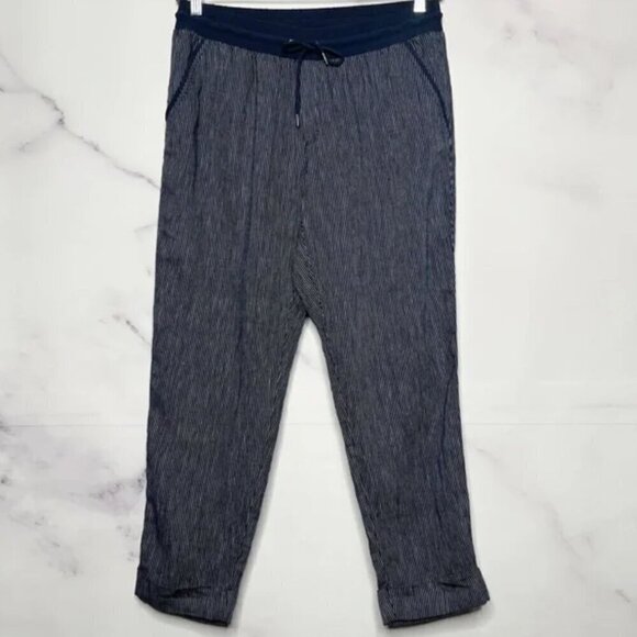 Athleta Stripe Bali Linen Ankle Pant Navy Blue size 10 - Picture 4 of 8